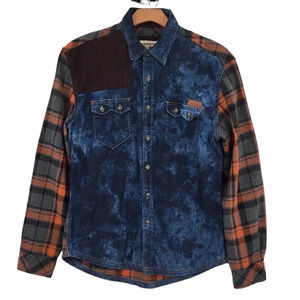 Winchester‎ Shirt Jacket Mens Large Blue Denim Orange Plaid Acid Wash Western